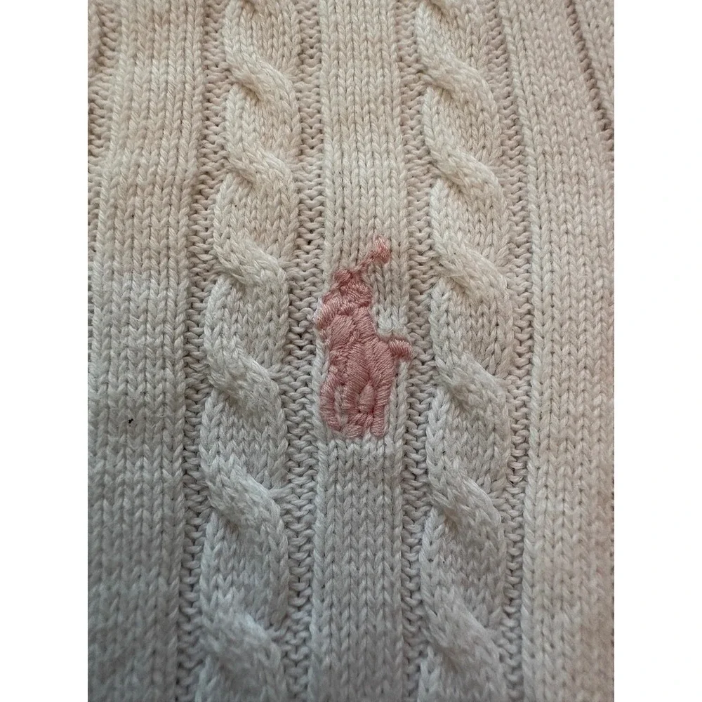 Polo Ralph Lauren Kids White Cable Knit Cardigan Pink Pony Sweater 12M
